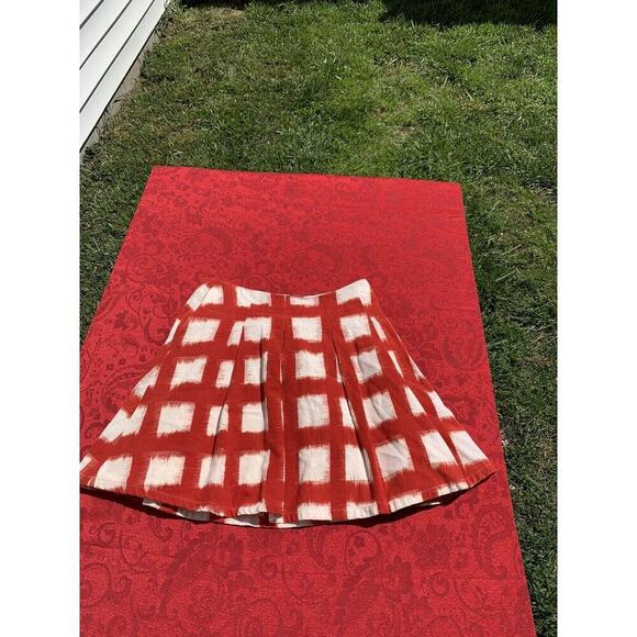 liz claiborne Red Cream Skirt Zip Front Lined Skirt Size 2p square plaid spring - Picture 2 of 6